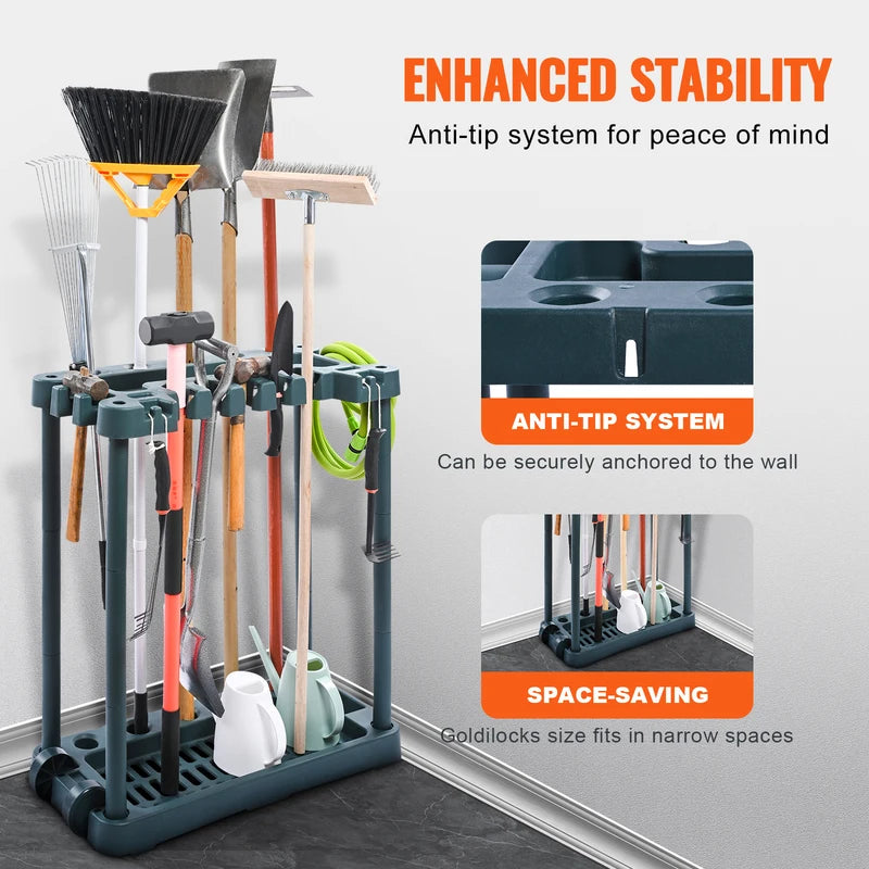 Garden Tool Organizer Rack with 10 Slots for Garage and Shed Storage