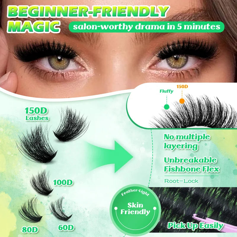600 Pcs DIY False Eyelash Clusters Kit - Mixed Length Thick Natural Reusable Lashes
