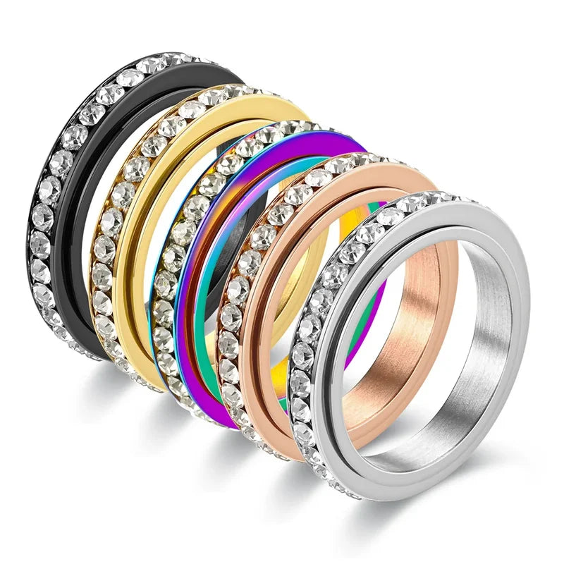 Stainless Steel Spinner Finger Rings for Women & Men - Adjustable Wedding & Anniversary Jewelry