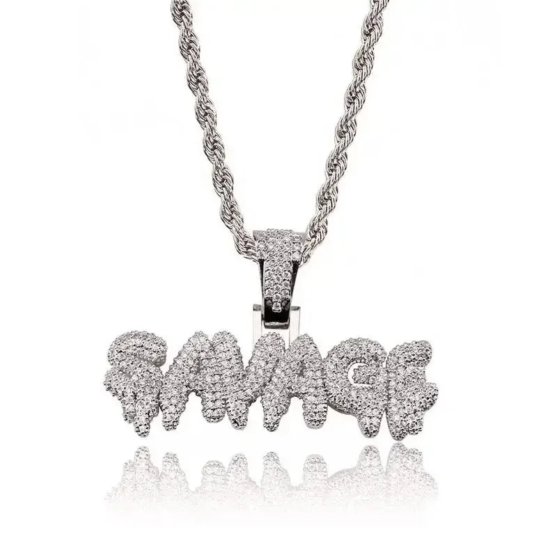 Iced Out Bling Letter SAVAGE Pendant Necklace for Men Hip Hop Rap Jewelry