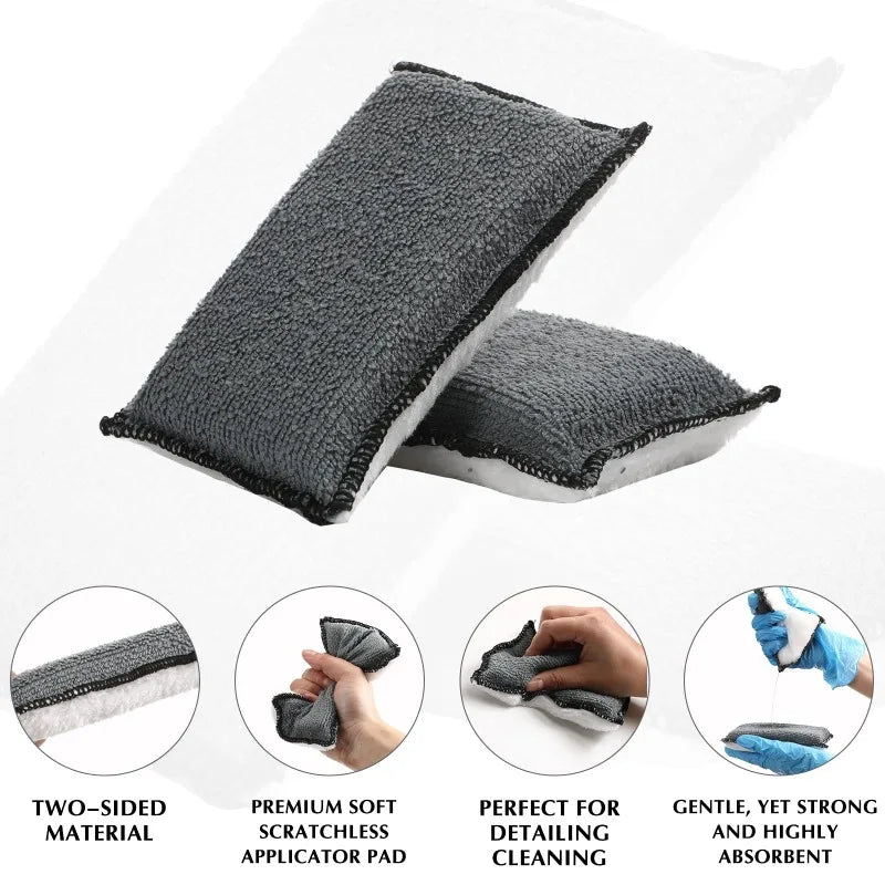 Double Side Car Interior Scrubbing Sponge for Leather & Surface Cleaning - Microfiber Wash Pad, 1-5 Pack
