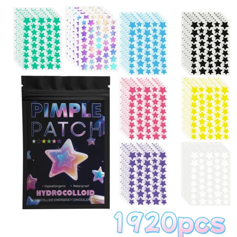 Rainbow Star Acne Patches Set - Hydrocolloid Invisible Pimples Cover, Multi-Size, Gentle & Travel Ready