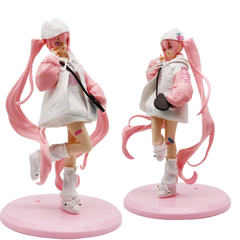 Anime Figure Hatsune Miku Sakura Ver. Desktop Ornament with Hoodie Umbrella - 19-23cm