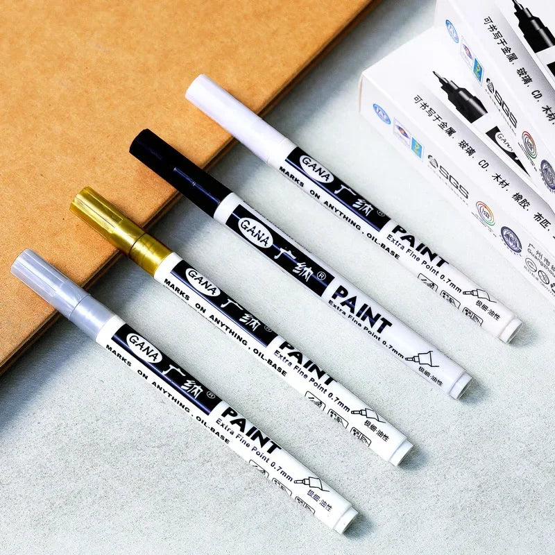 4-Piece Oil-Based Permanent Paint Markers Set - Waterproof, 0.7mm Fine Tip for Rock, Wood, Metal, Canvas