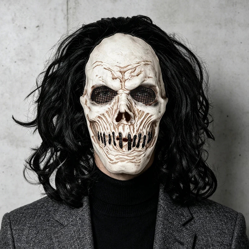 Black Latex Skull Mask for Halloween Parties and Cosplay