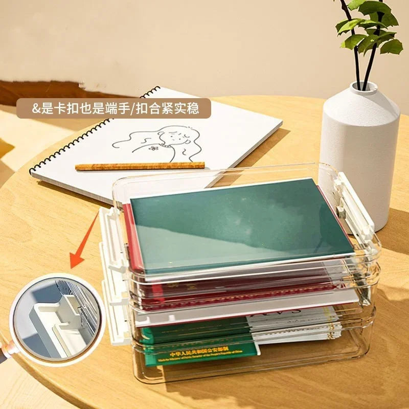 Acrylic Desktop Paper Storage Box with Lid - Clear File Organizer for A4 Documents