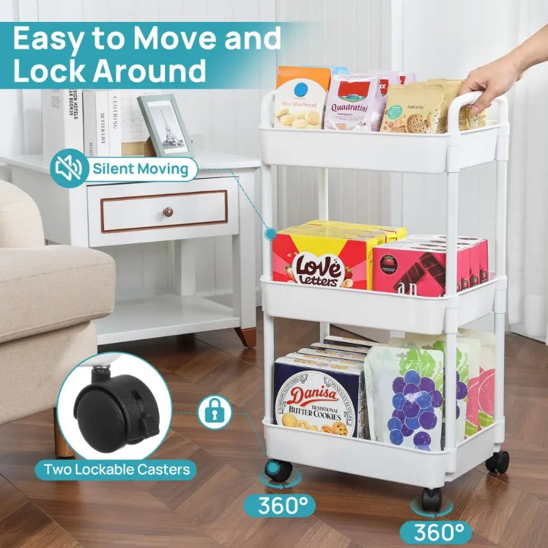 3-Tier Slim Rolling Storage Cart with Wheels - Space Saving Organizer for Kitchen Bathroom