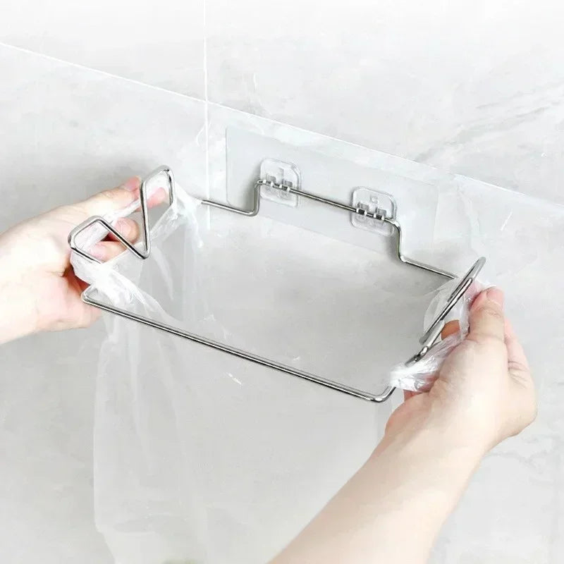 Stainless Steel Kitchen Trash Can Bracket with Hook for Cabinet Door Storage