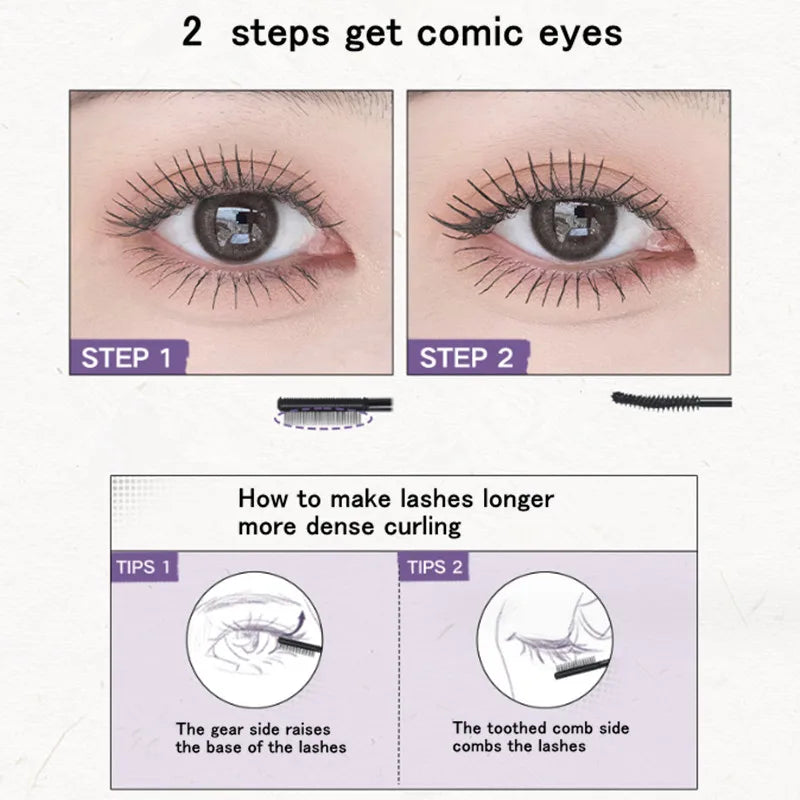 Waterproof Volumizing Curling Mascara with Fiber Brush - Clump-Free 2-in-1 Eyelash Enhancer