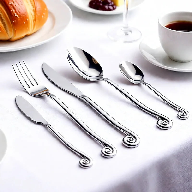 Stainless Steel Dinnerware Set with Snail Handle - Forged & Mirror Polish Kitchen Tableware