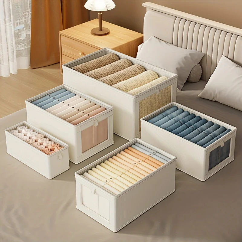 Large Foldable Canvas Storage Box with Clear Window - Space-Saving Closet Organizer
