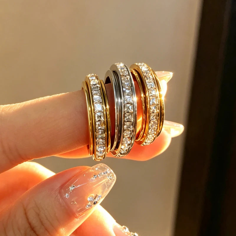 Stainless Steel Zirconia Spinner Rings for Anxiety Relief - Women & Men Jewelry Gift