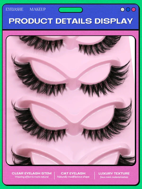 False Eyelashes Cat Eye Faux Mink Lash Natural Wispy Look Easy to Apply