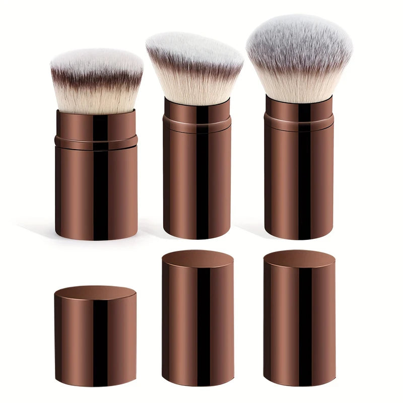 Extendable Makeup Brushes Set - 3pcs Synthetic Face Brush Kit for Liquid Cosmetics