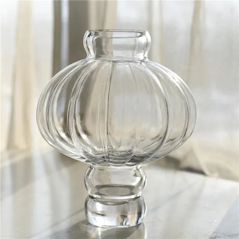 Glass Lantern-Shaped Vase for Flowers Home Decor Indoor Living Room Ornaments
