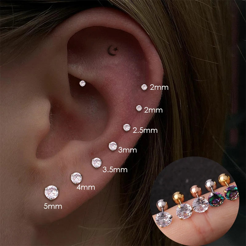 Cubic Zircon Stainless Steel Piercing Earring for Men Women - Cartilage Helix Tragus Stud Jewelry