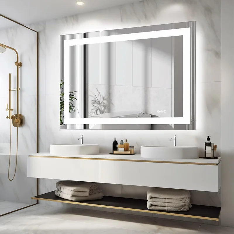 LED Bathroom Vanity Mirror with Anti-Fog and Adjustable Lighting - Wall Mount, 36x24 Inches