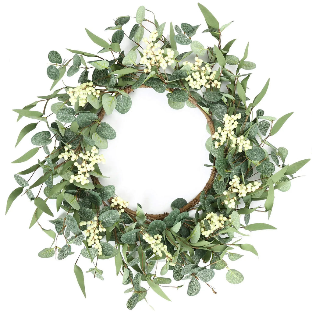 45cm Easter Holiday Garden Rattan Wreath with Eucalyptus Leaf Decor - All Colors
