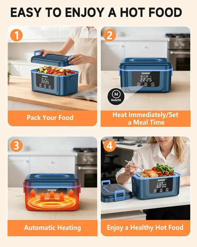 Cordless Electric Lunch Box 1.4L Self-Heating Food Warmer with Ice Crystal Box
