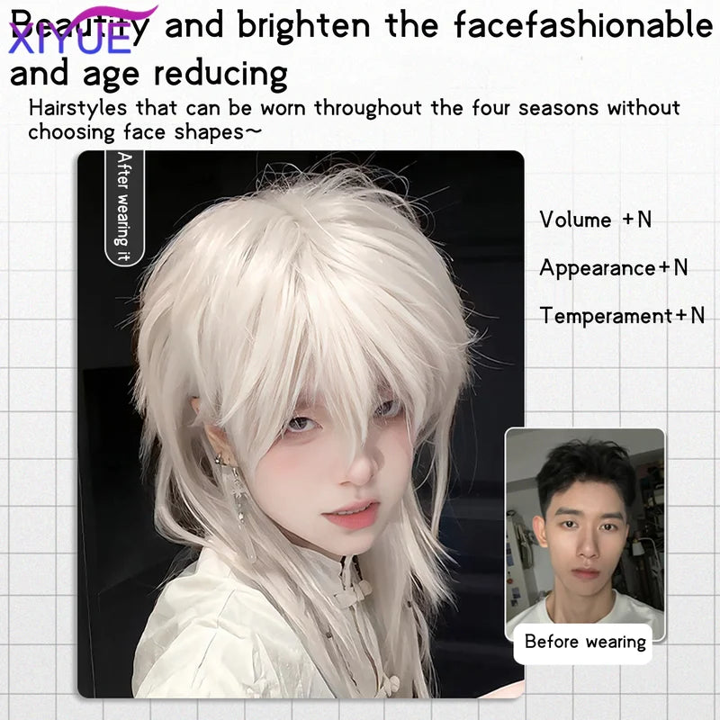 Blonde Mullet Wig Synthetic Long Straight Fluffy Cosplay Party Wig - Multiple Colors