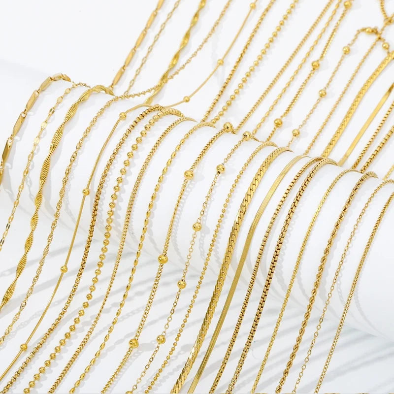 Stainless Steel Bead Chain Necklace for Women DIY Jewelry Making - Gold Plated