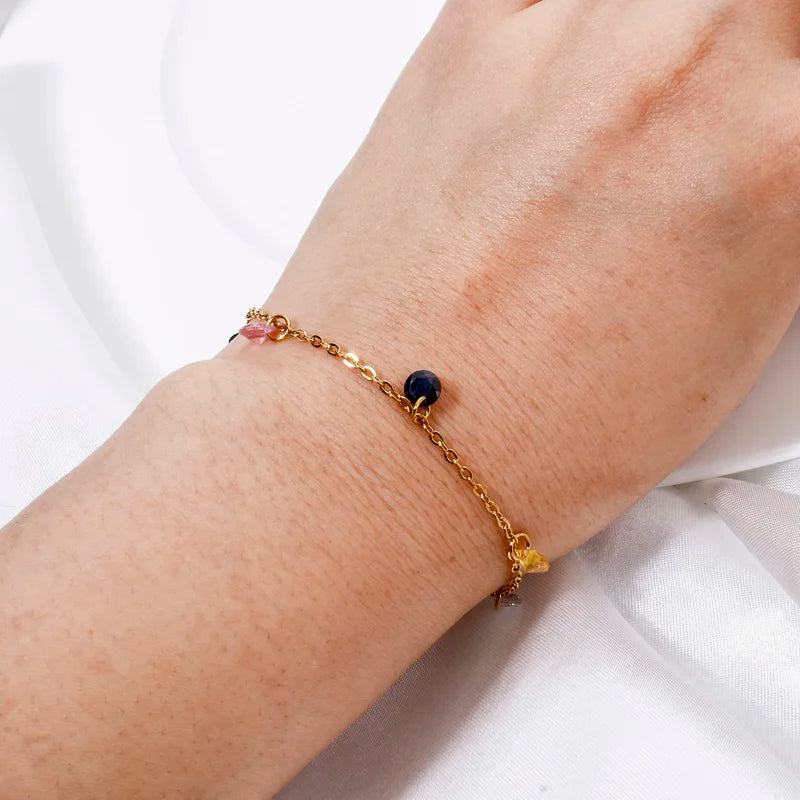 Multicolor Rhinestone Link Chain Anklet for Women - 22cm Fashion Jewelry Gift