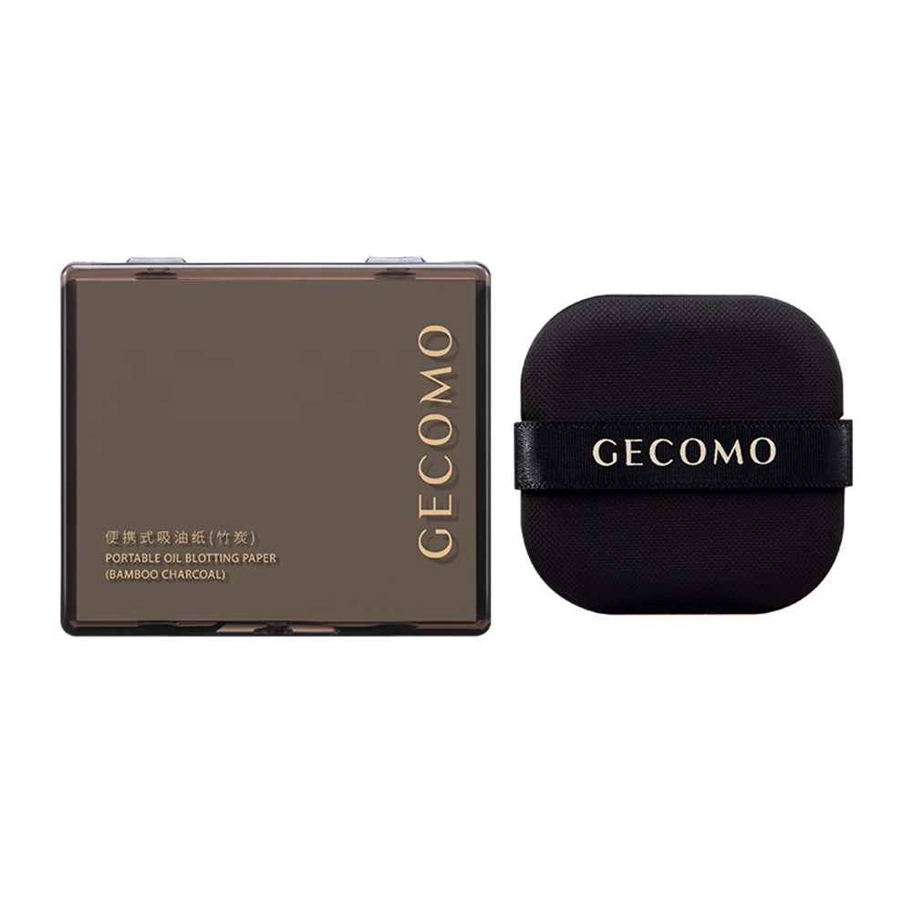 Oil Control Blotting Sheets with Case & Powder Puff - Bamboo Charcoal Face Sheets for Oily Skin