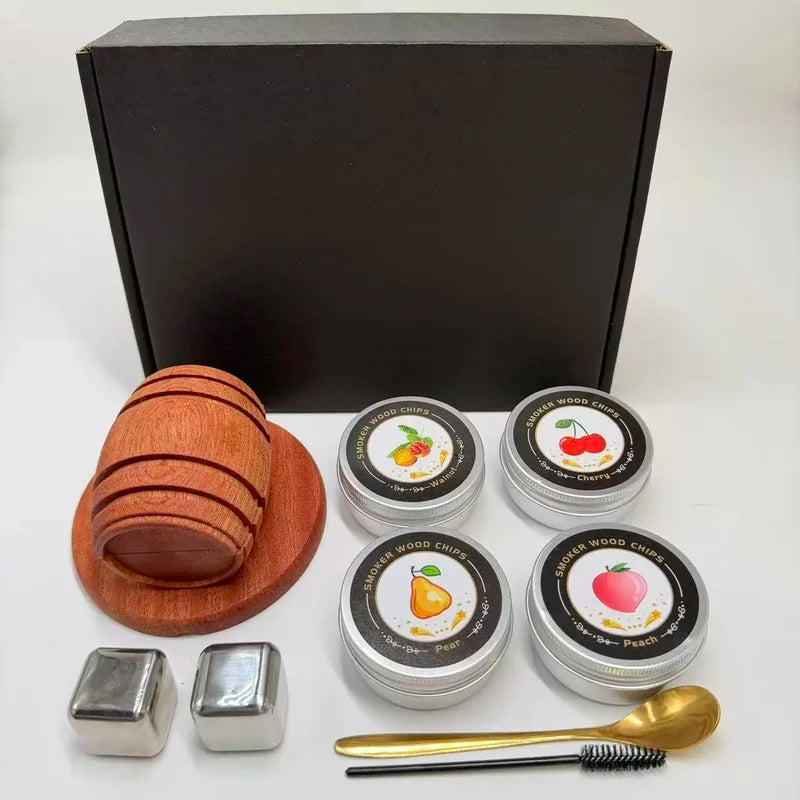 Cocktail Smoking Set with Natural Cherry Wood Smoke Device for Whiskey & Drinks