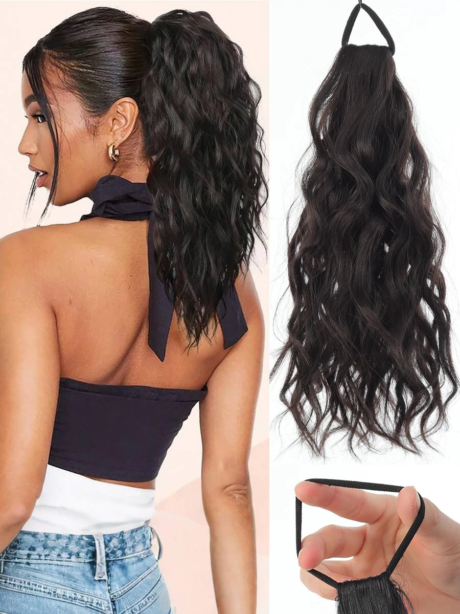 Wavy Curly Ponytail Extensions Hairpiece with Elastic Band for Women