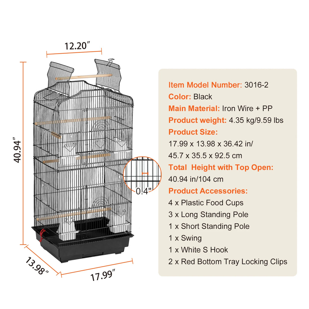 Large Open-Top Parrot Bird Cage with Swing & Perch for Small to Medium Birds