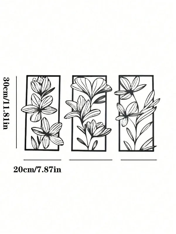 Iron Wall Art Decor 3-Piece Floral Metal Murals for Living Room Bedroom Home