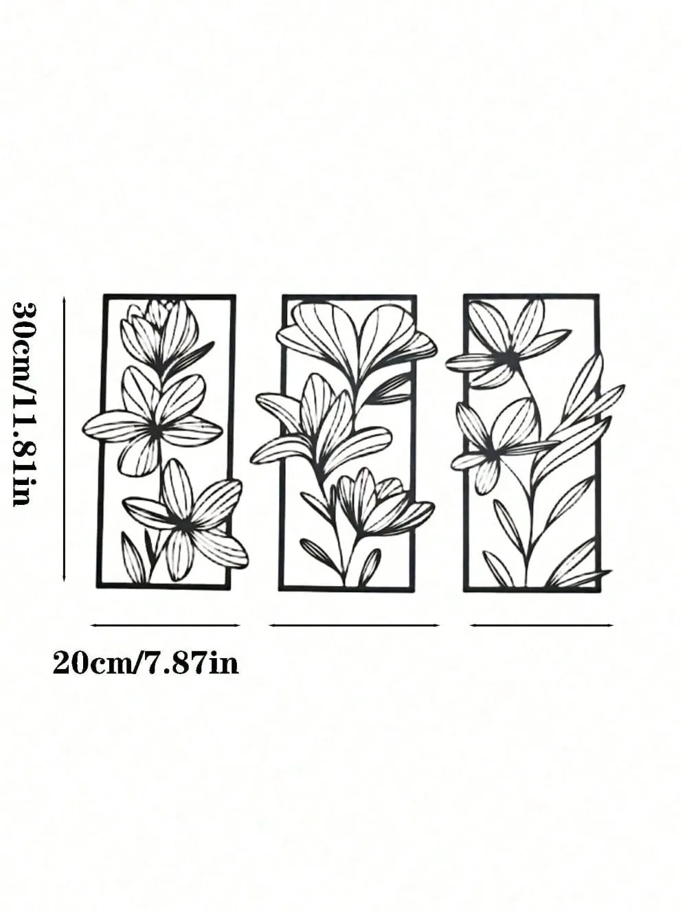 Iron Wall Art Decor 3-Piece Floral Metal Murals for Living Room Bedroom Home