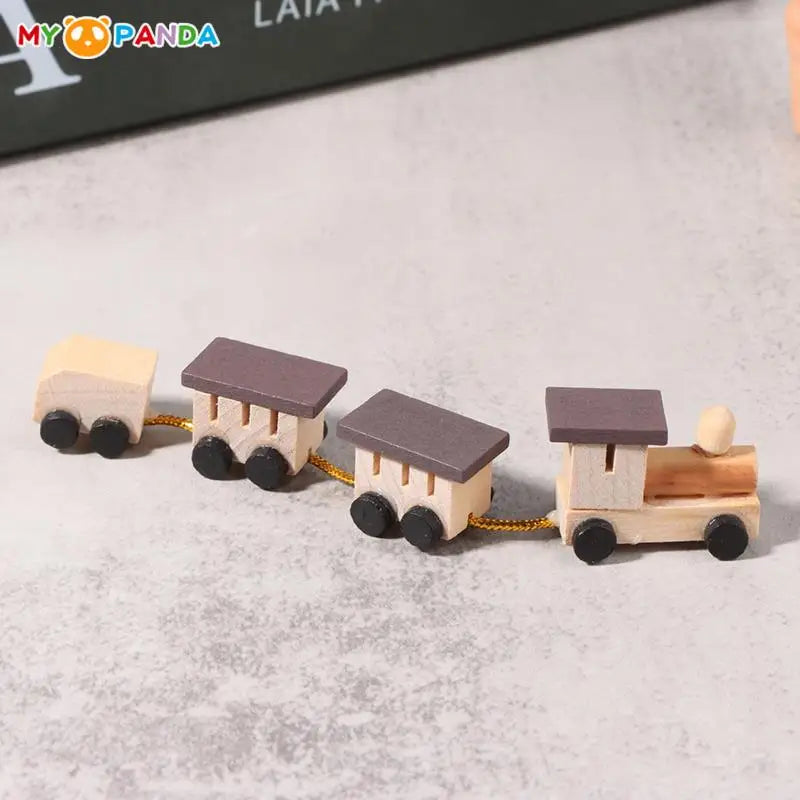 Dollhouse Miniature Wooden Train - DIY Doll House Decor Accessories, 1:12 Scale