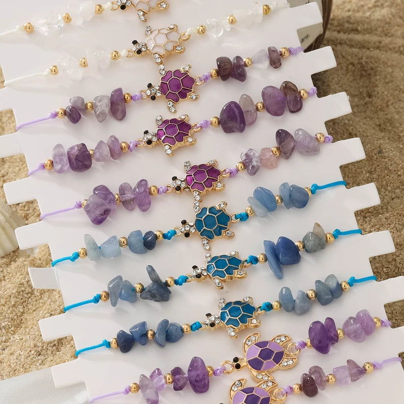 Bohemian Turtle Stone Bracelet Set for Summer Beach Vacation