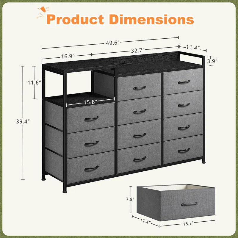 11-Drawer Storage Dresser with Metal Frame and Wood Top - Multi-Functional Bedroom Organizer