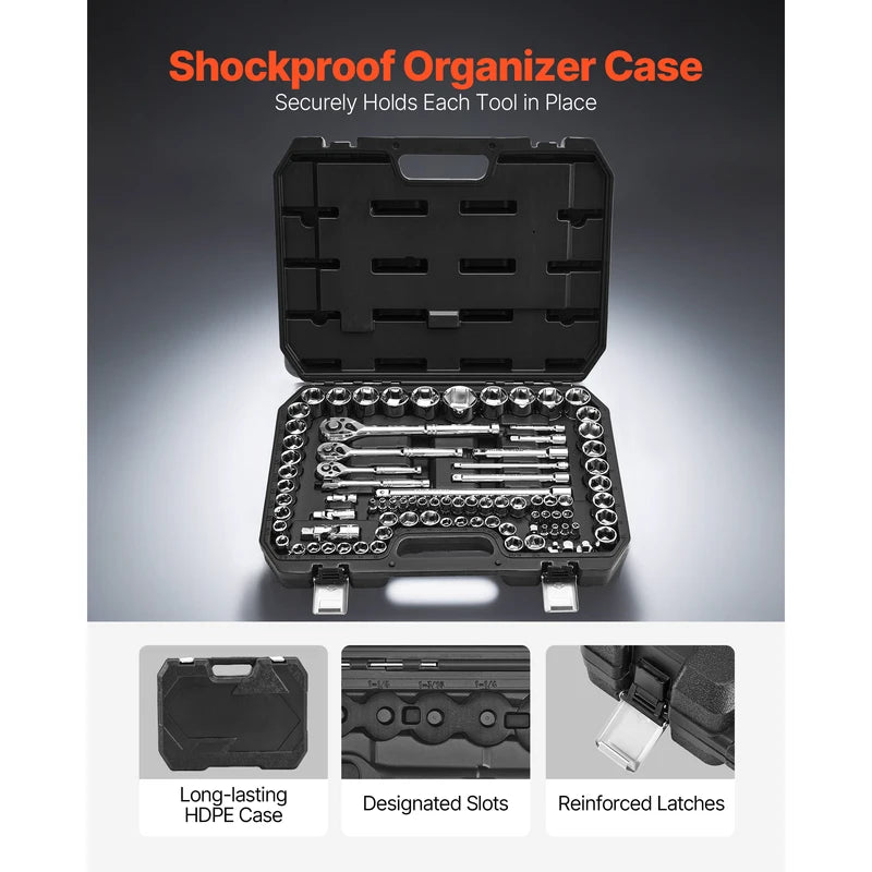 86-Piece Socket Set with Ratchet Wrench - SAE & Metric Mechanic Tool Kit