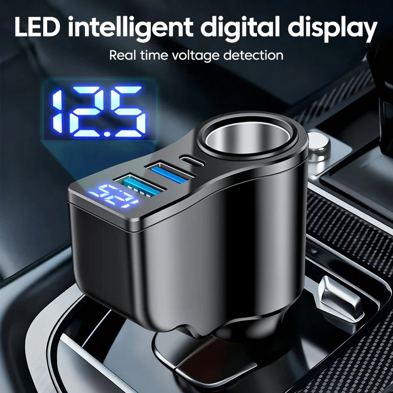 66W Car Cigarette Lighter Power Adapter with Dual USB & Type-C PD Charger