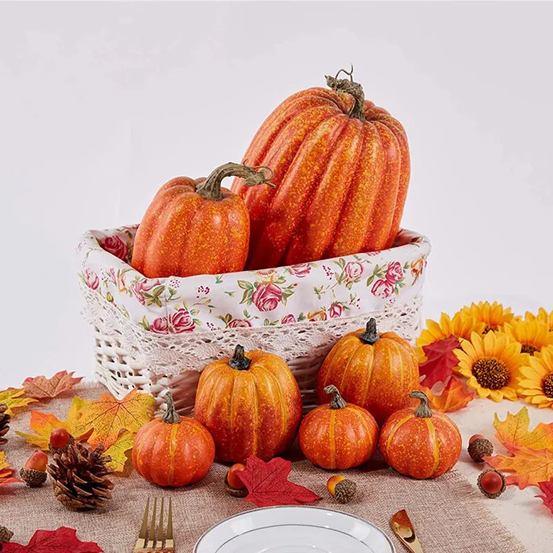 7-Piece Artificial Pumpkin Decor Set for Fall and Halloween Indoor Holiday Decorations