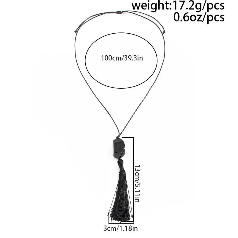 Black Resin Tassel Pendant Necklace for Women Adjustable Chain Jewelry