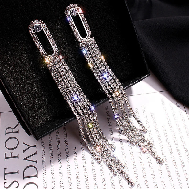 Exquisite Long Tassel Earrings for Women with Rhinestones & AAA Zircon