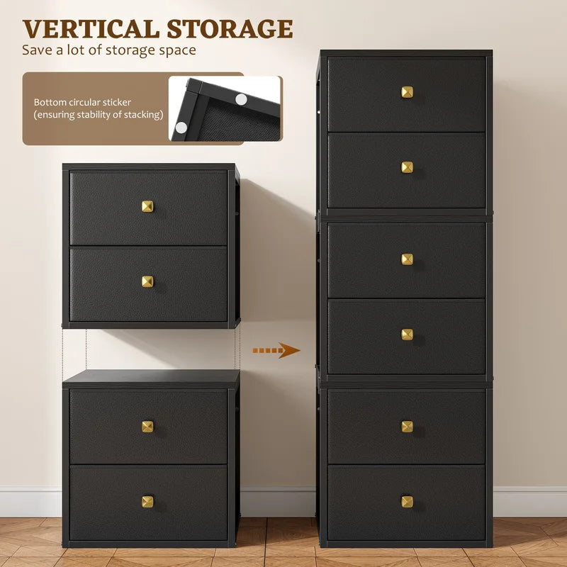 Stackable Fabric Drawer Storage Cabinets with Wood Top and Metal Frame - Versatile Bedroom, Closet, Dorm Organizer