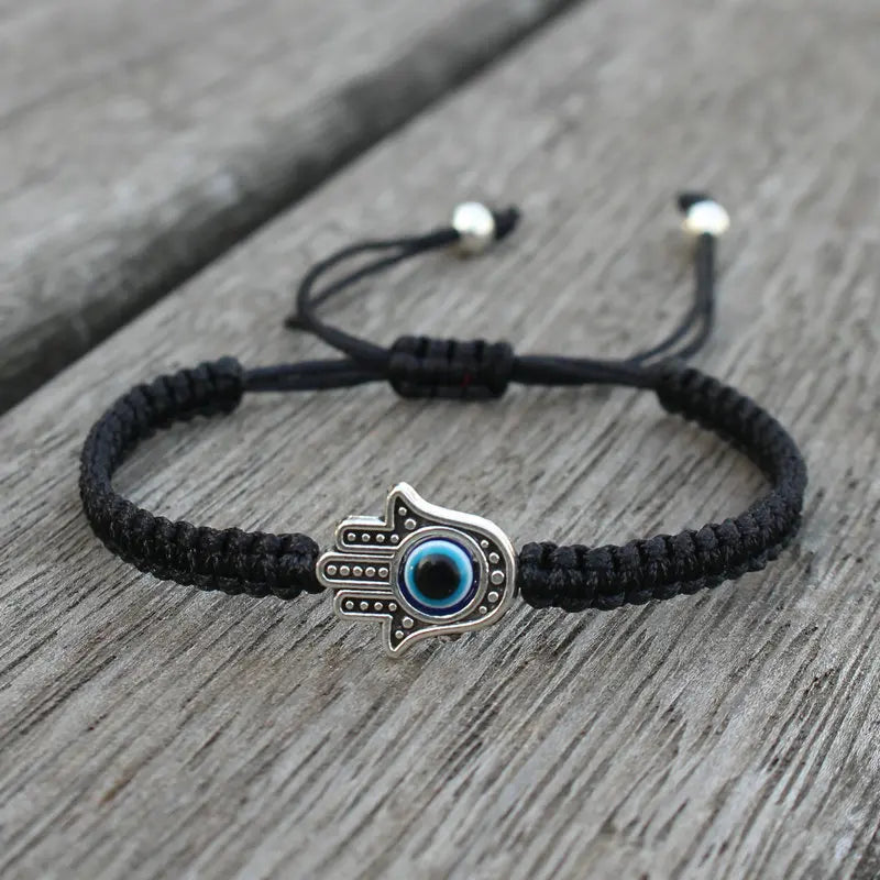 Men's Woven Fatima Hamsa Hand Bracelet with Evil Eye Charm - Unisex Spiritual Jewelry
