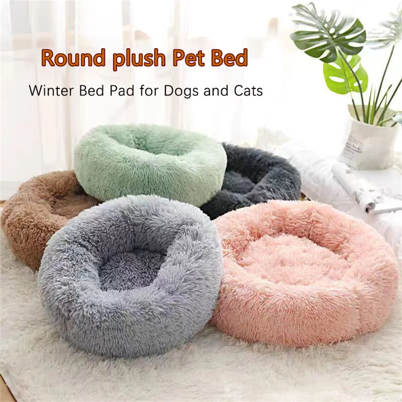 Soft Plush Pet Bed for Cats and Small Dogs - Warm Donut Shape, Washable