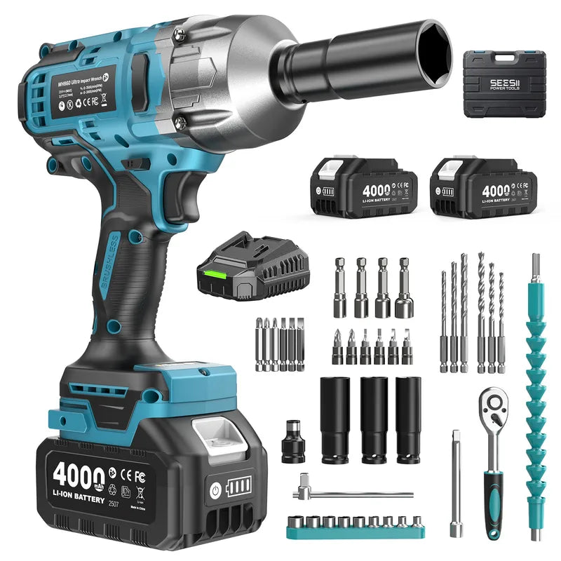 Cordless Impact Wrench and Drill Kit 1300N.m Brushless Power Auto Repair