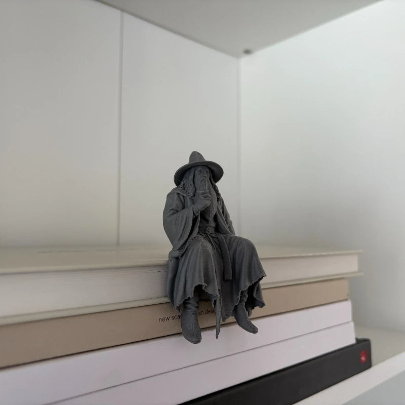 Medieval Fantasy Old Man Miniature Figurine Seated 3D Printed Vintage Wizard Desk Ornament