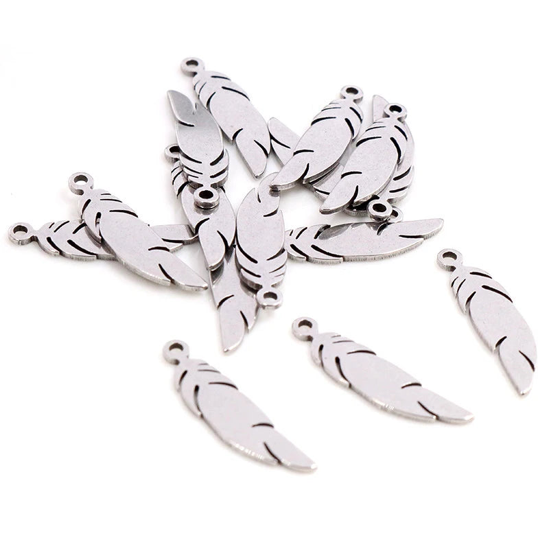30pcs Stainless Steel Feather Leaf Moon Star Heart Charms for Jewelry Making