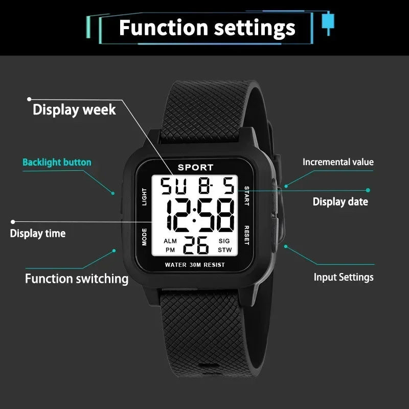 Men's Digital Sports Watch Waterproof Shock-Resistant Running Watch