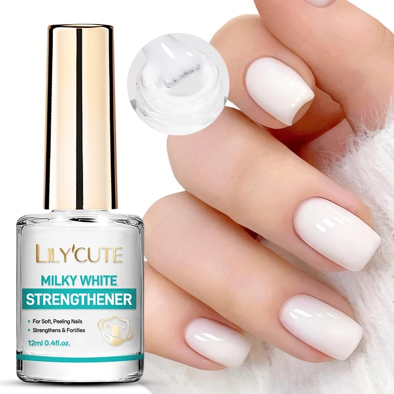 Milky White Nail Strengthener Polish - Long Lasting, Quick Dry, No Lamp Needed