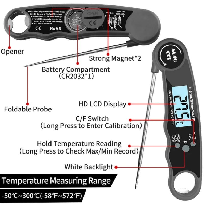 Digital Meat Thermometer for Cooking & BBQ - Instant Read, Waterproof, LCD Display