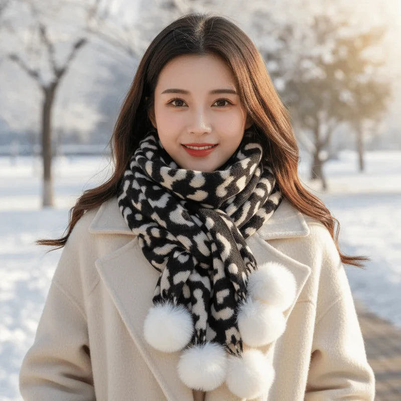 Double Sided Fleece Leopard Print Scarf - Cozy Winter Wrap for Women